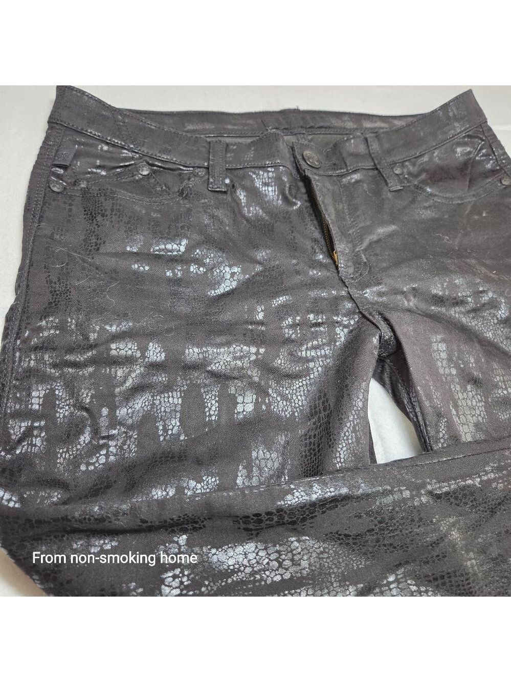 Women's Rock & Republic Skinny Jeans Size 14 Black Silver Snake Print - Picture 3 of 8